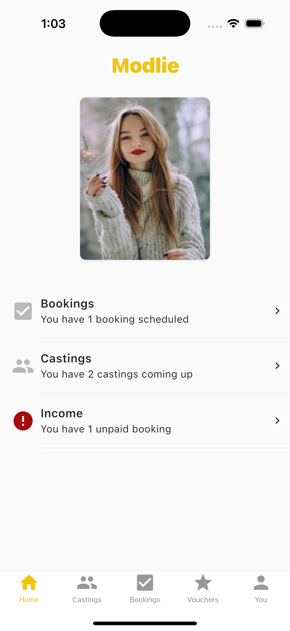 Preview of Modlie app Home page