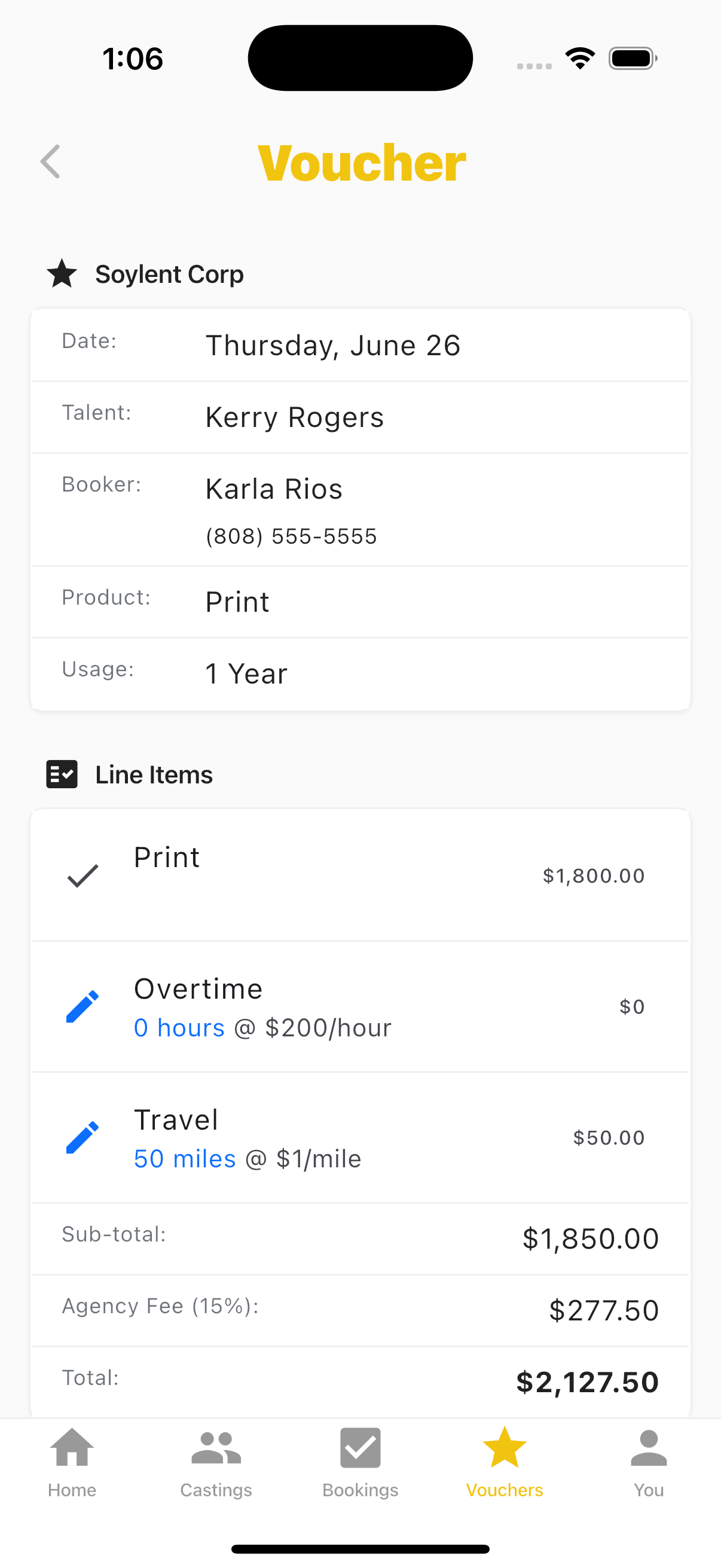 Preview of Modlie app Voucher page